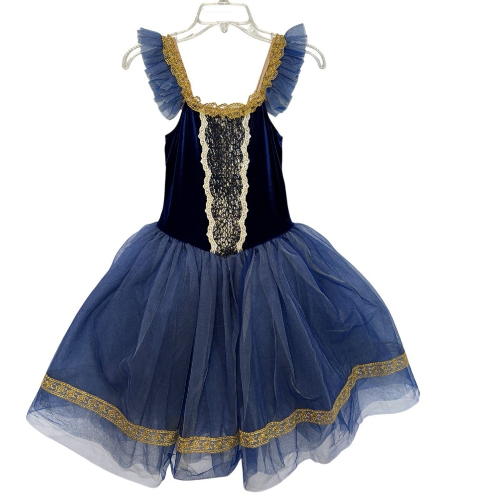 Classical Ballet Tutu Child XL Royal Blue Gold Trim Elegant Revolution Dancewear